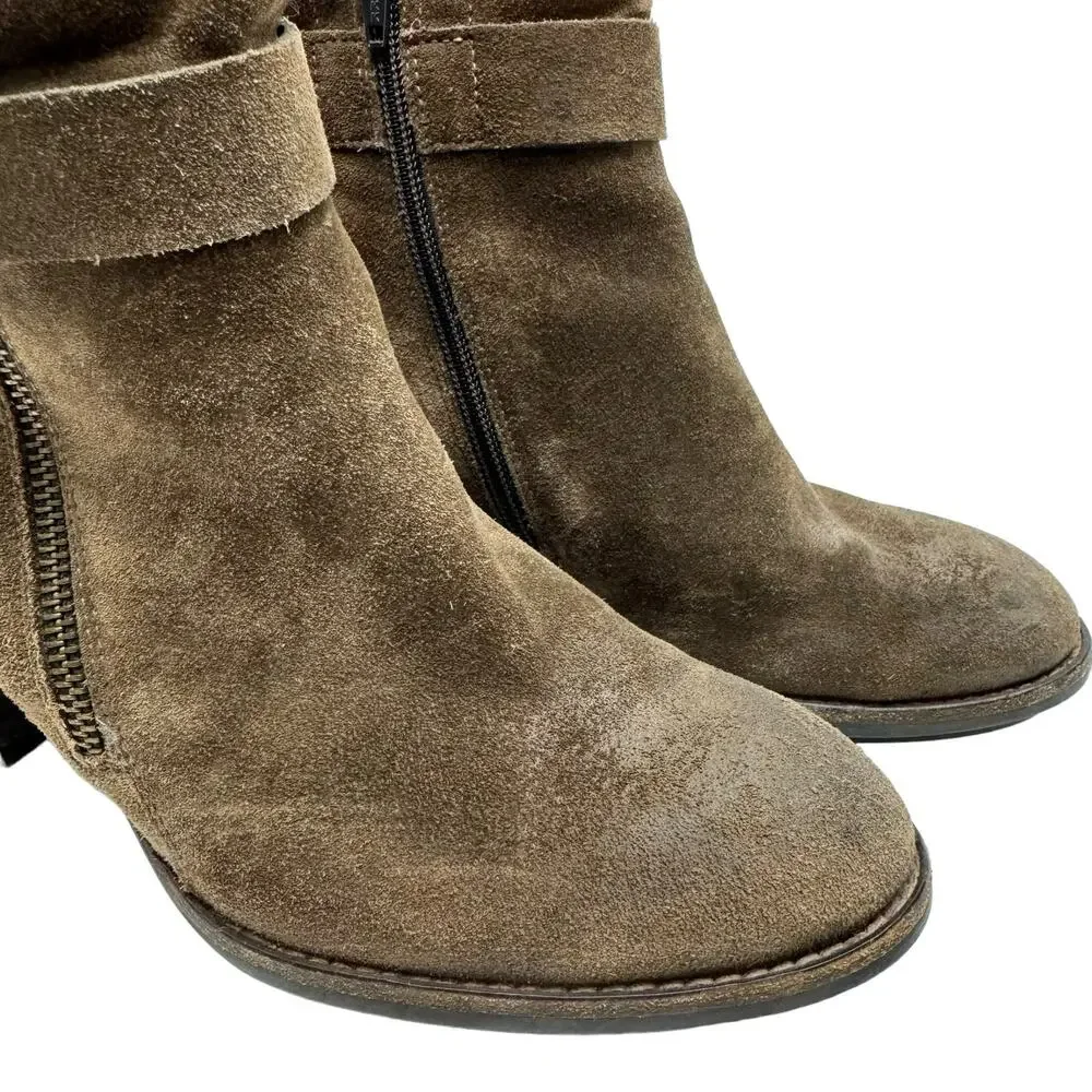 Paul Green Sheridan Chocolate Brown Nubuck Suede Leather Double Zip Booties